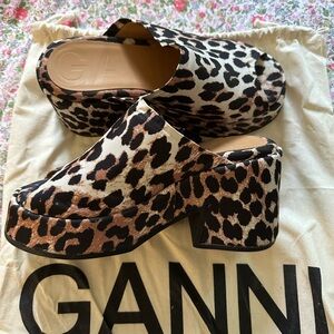 GANNI Leopard Print Satin Platforms